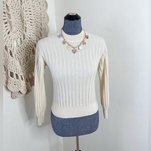 Club Monaco Cashmere Cream Ribbed Cropped Sweater Size Small